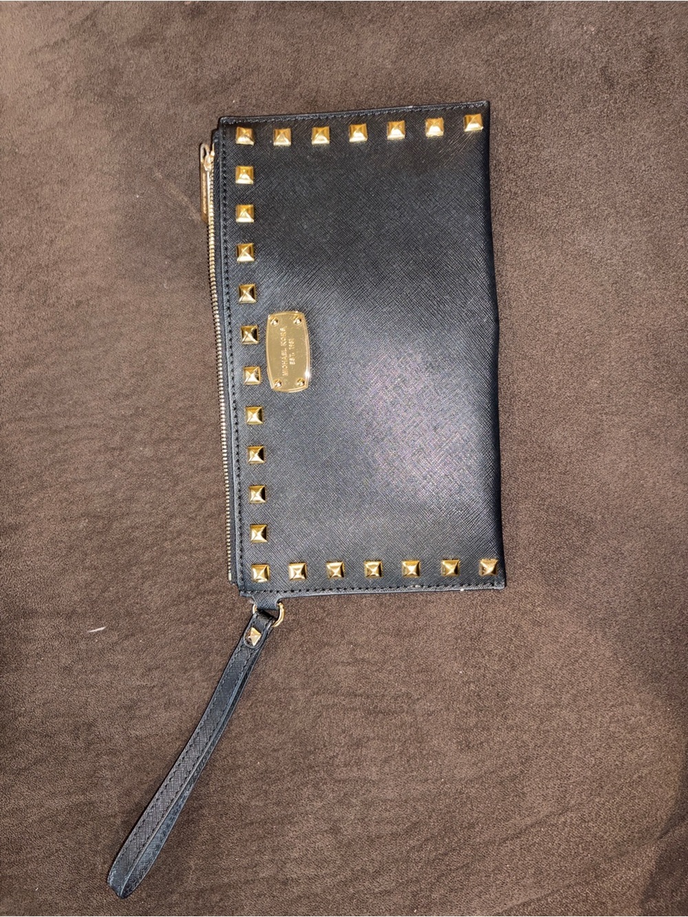 Michael Kors Blue Wristlet Clutch with Gold Stud Accents